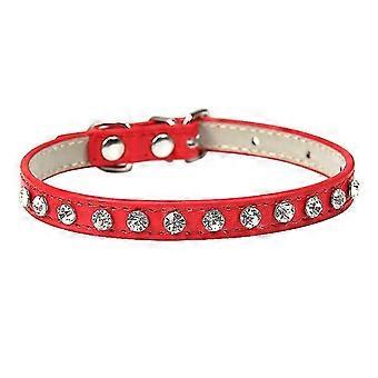 Rhinestone Pu Leather Collar For Dog Cat-red(fits Range:15-22cm,1pcs)-CE