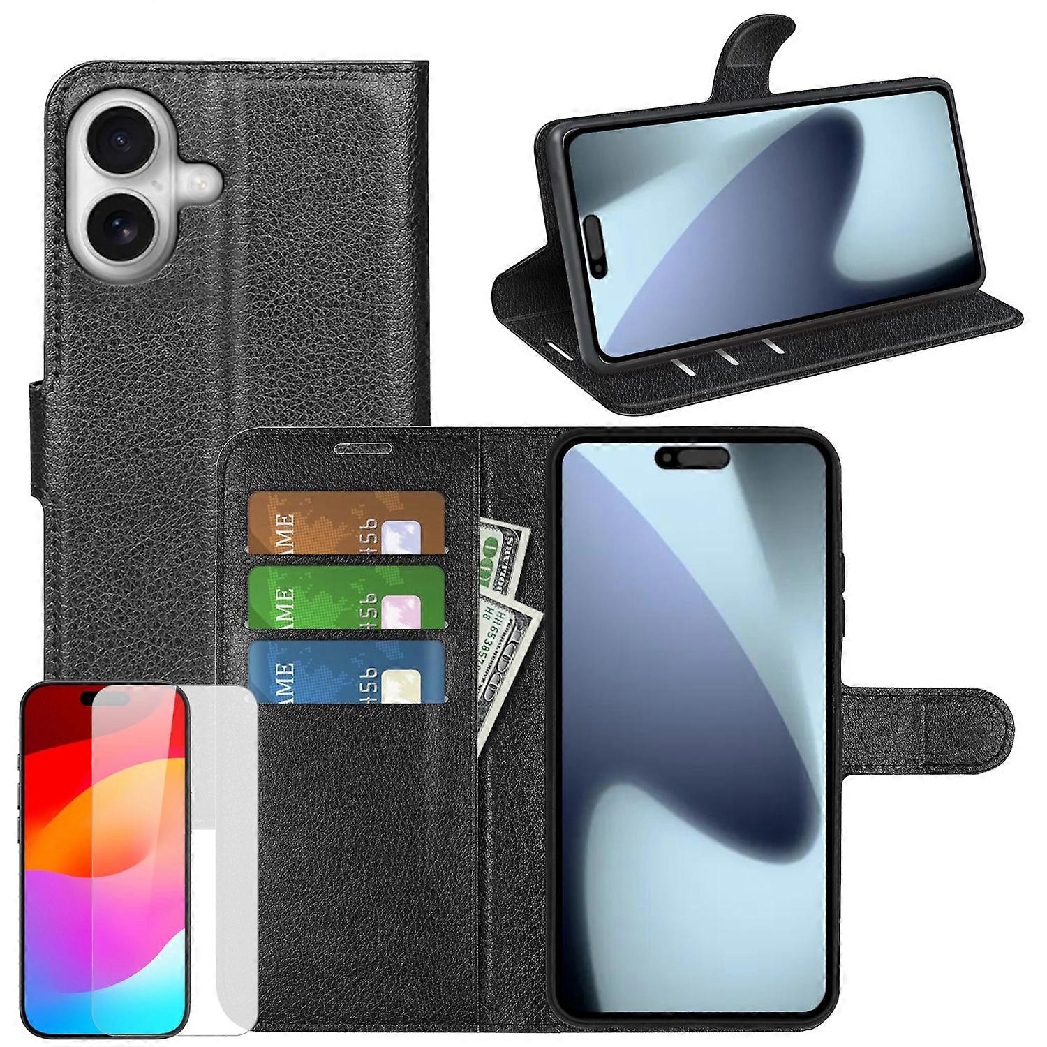 Phone Case + 9H Tempered Glass Screen Protector for Apple iPhone 17 Flip Wallet Case
