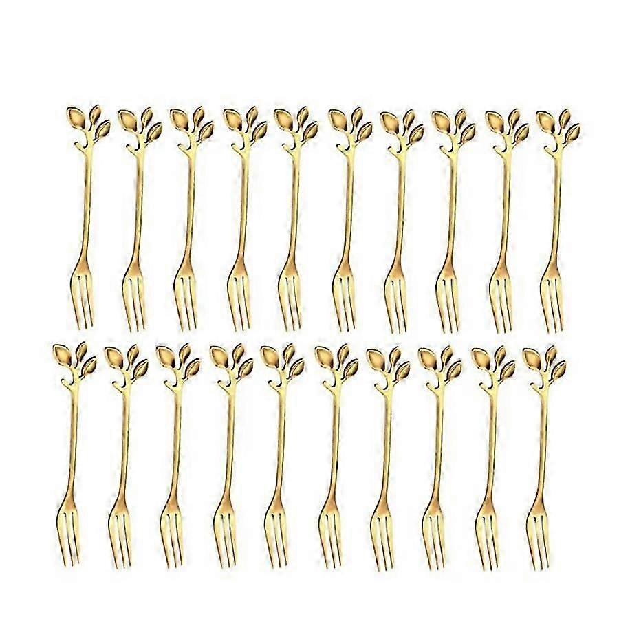 20Pcs Stainless Steel Flatware Fruit Fork Dinnerware Appetizer Snack Dessert Fork Kitchen Tableware Leaf Shape