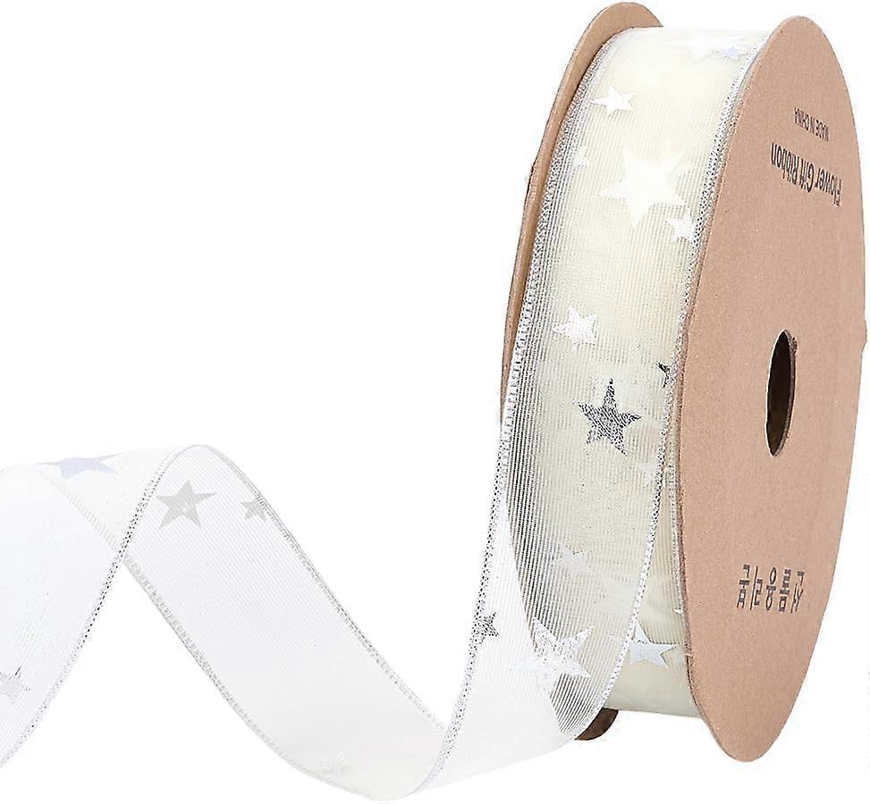Polyester Ribbons Flat with Star Pattern White 1 inch(25mm) 20.00 Yards(18.29m)/Roll