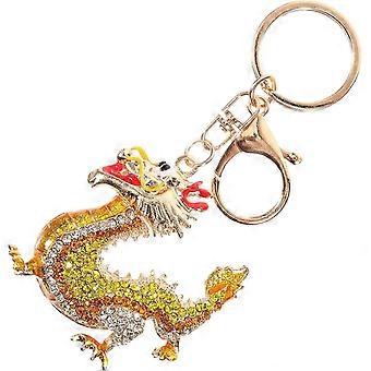 Chinese Dragon Keychain, Rhinestone Zodiac Dragon Sparkling Key Ring, 2024 Feng Shui Amulet for Spring Festival