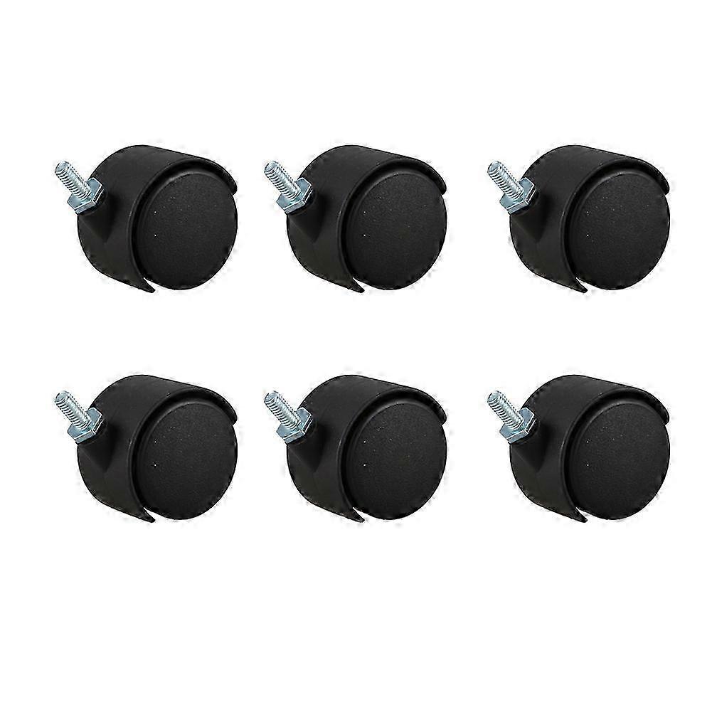 6pcs 6mm Threaded Stem 40mm Dual Wheel Rotatable Caster Black