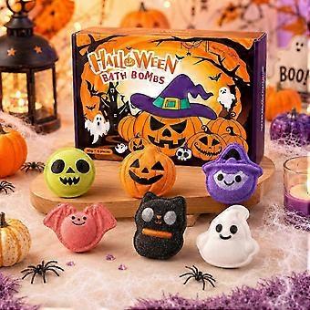 Conjunto de 6 bombas de banho efervescentes fofas de Halloween para crianças, bombas de banho de espuma natural com brinquedo surpresa dentro, bolas de banho em formato de fantasma, abóbora e morcego, presente perfeito para o Dia das Bruxas.