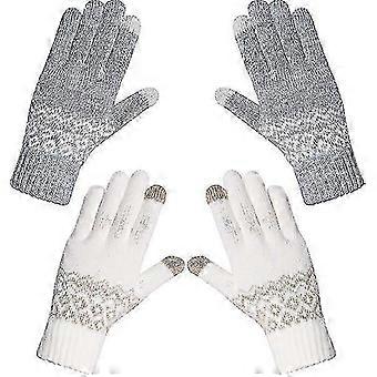 2 Paar Winterhandschuhe für Damen mit Touchscreen Warme gestrickte warme Handschuhe Verdickte, mit Plüsch gefütterte Handgelenkhandschuhe