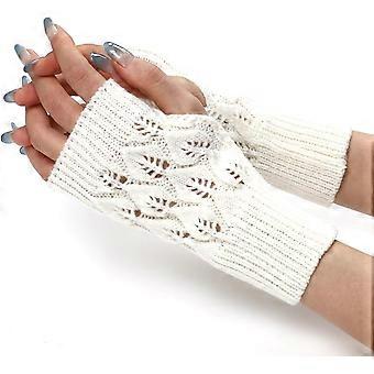 2 Pairs Winter Warm Knitted Acrylic Fiber Fingerless Gloves White 200x75mm Soft Comfortable Handwear for Women Cold Weather Outdoor Activities
