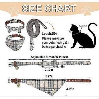 3-Piece Dog Collar and Leash Set, Adjustable Bandana Bow Tie with Bell, for Cats and Small Dogs Outdoor Walking
