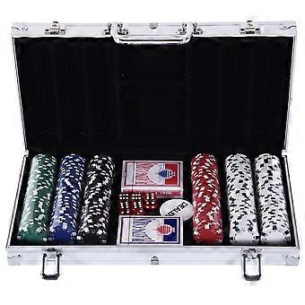 Poker set with 300 chips, 2 decks of cards & 5 dice in an aluminum case, ideal for casino nights, 38x20.5x6.5cm