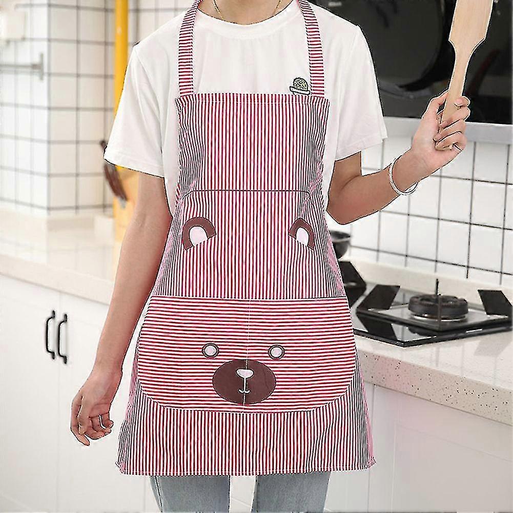 Soft Striped Cartoon Apron with Pockets