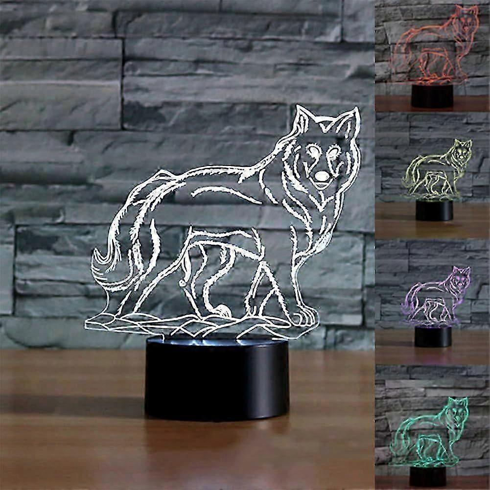Wolves Pattern 3D Optical Illusion LED Night Desk Lamp, Colorful Lighting Effect, Touch Switch Control, USB Powered Decorative Light