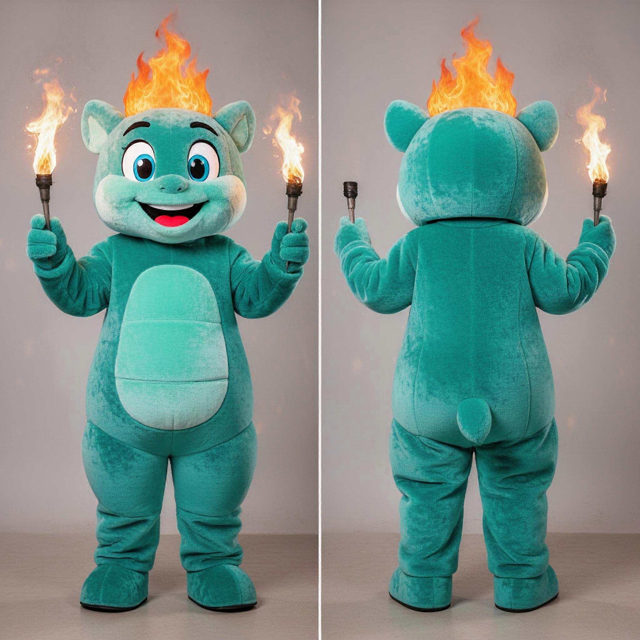 MASTICOT Teal Vibrant Fire Eater Mascot