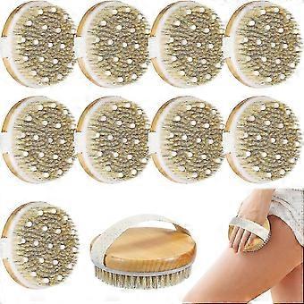 10-Pack Dry Body Brushing Brush, Natural Bristle Exfoliating Body Scrubber with Wood Handle & Massage Nodules