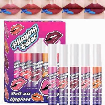 5PCS Peel Off Lip Stain Lip Gloss Set, Matte Tattoo Colour Lip Tint Set, Waterproof & Long Lasting Lipstick Set, Highly Pigmented Non-Stick Lip Gift