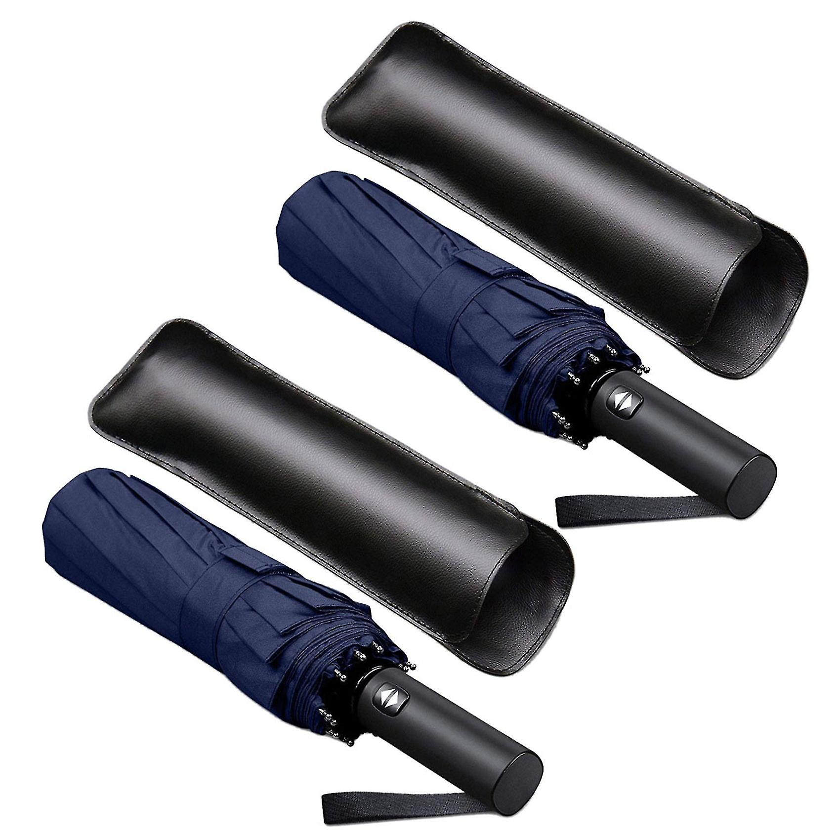 2x 12 côtes Parapluie de voyage coupe-vent avec auvent en ptfe, poignée allongée avec ouverture automatique fermer Butto