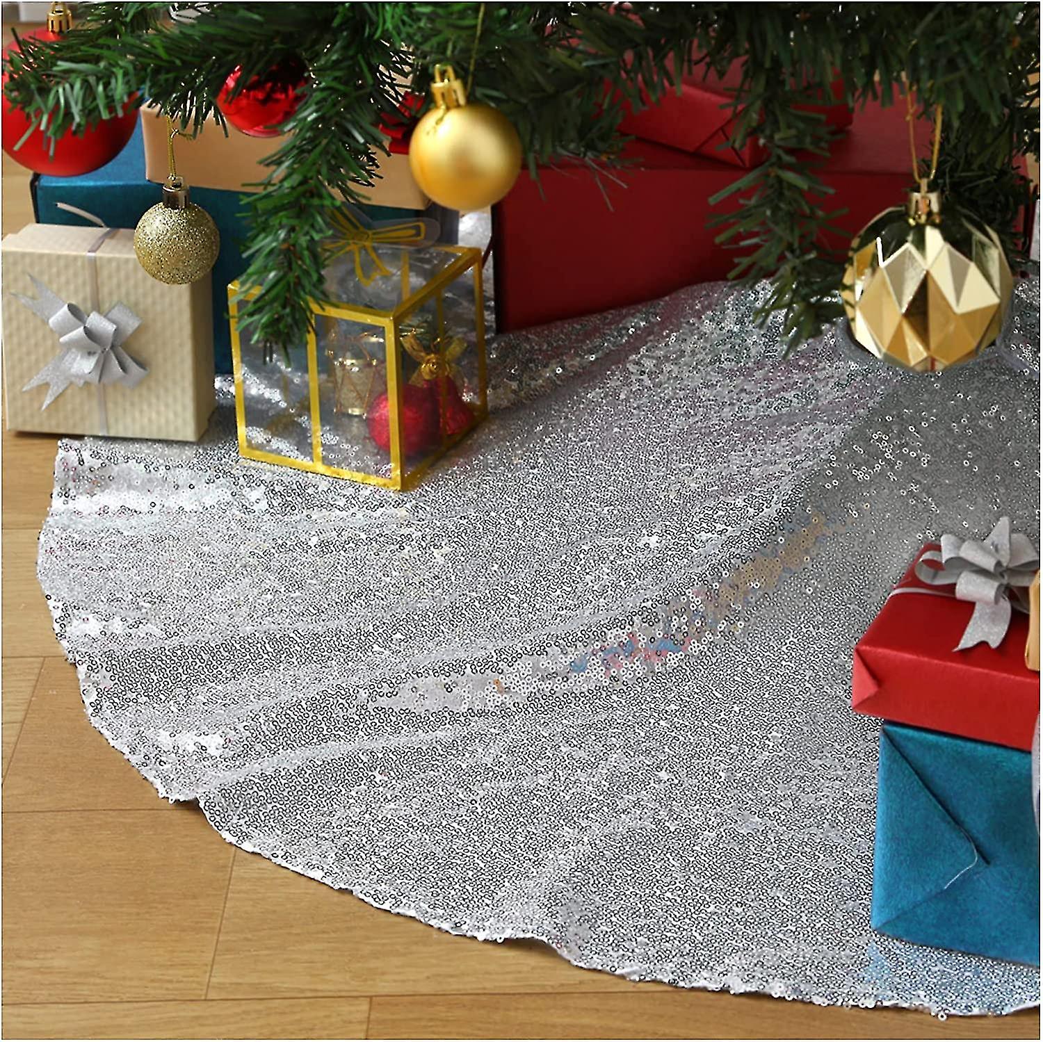 Christmas Tree Skirt 48 Inches Large Silver Sequin Tree Skirts