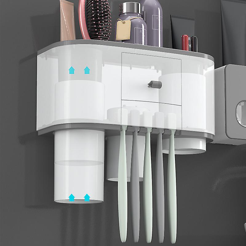 Toothpaste Toothbrush Holder Magnetic Cups Storage Rack Bathroom Wall Mount Stand