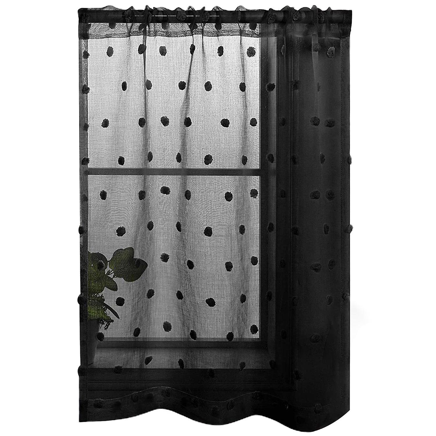 Short Curtain Soft Texture Fur Balls Home Decor Rod Through Design Mesh Lace Hem Window Valance