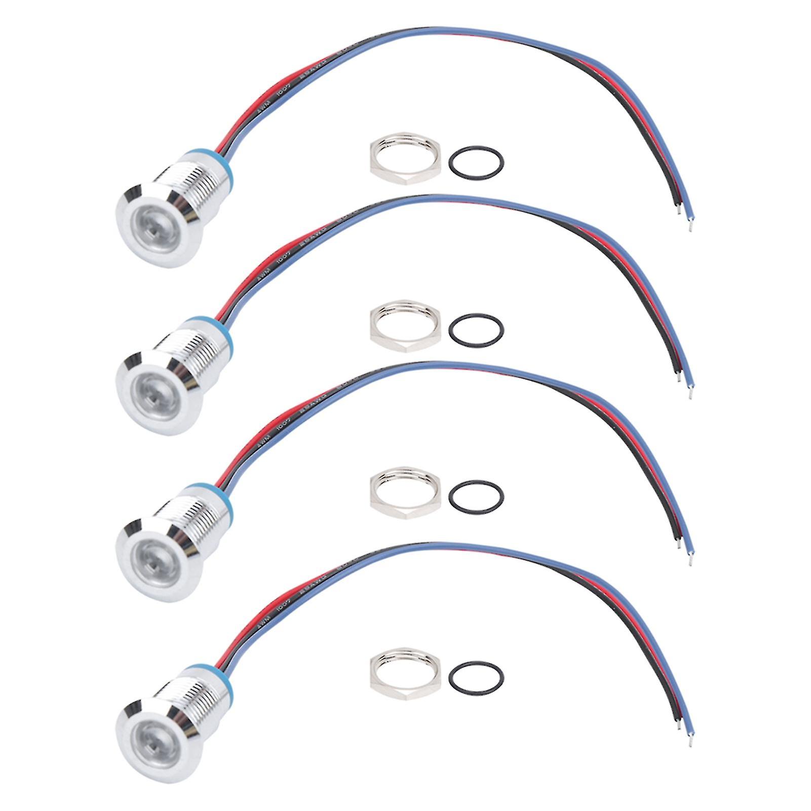 4 Sets 12mm Pre-Wired LEDs: Waterproof 2-Color Light, Common Anode 3-6V (Red/Blue)