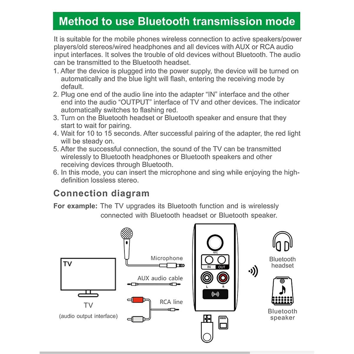 3 in 1 Wireless Bluetooth Receiver Transmitter Support QC3.0 Schnellladung für TV-Kopfhörer mit Mikrofon