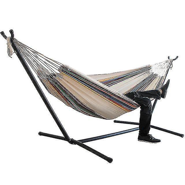 ハンモックハンモックポータブルキャンバスハンモック厚みのある椅子スイングガーデンレジャーキャンプストライプハンモックダブル