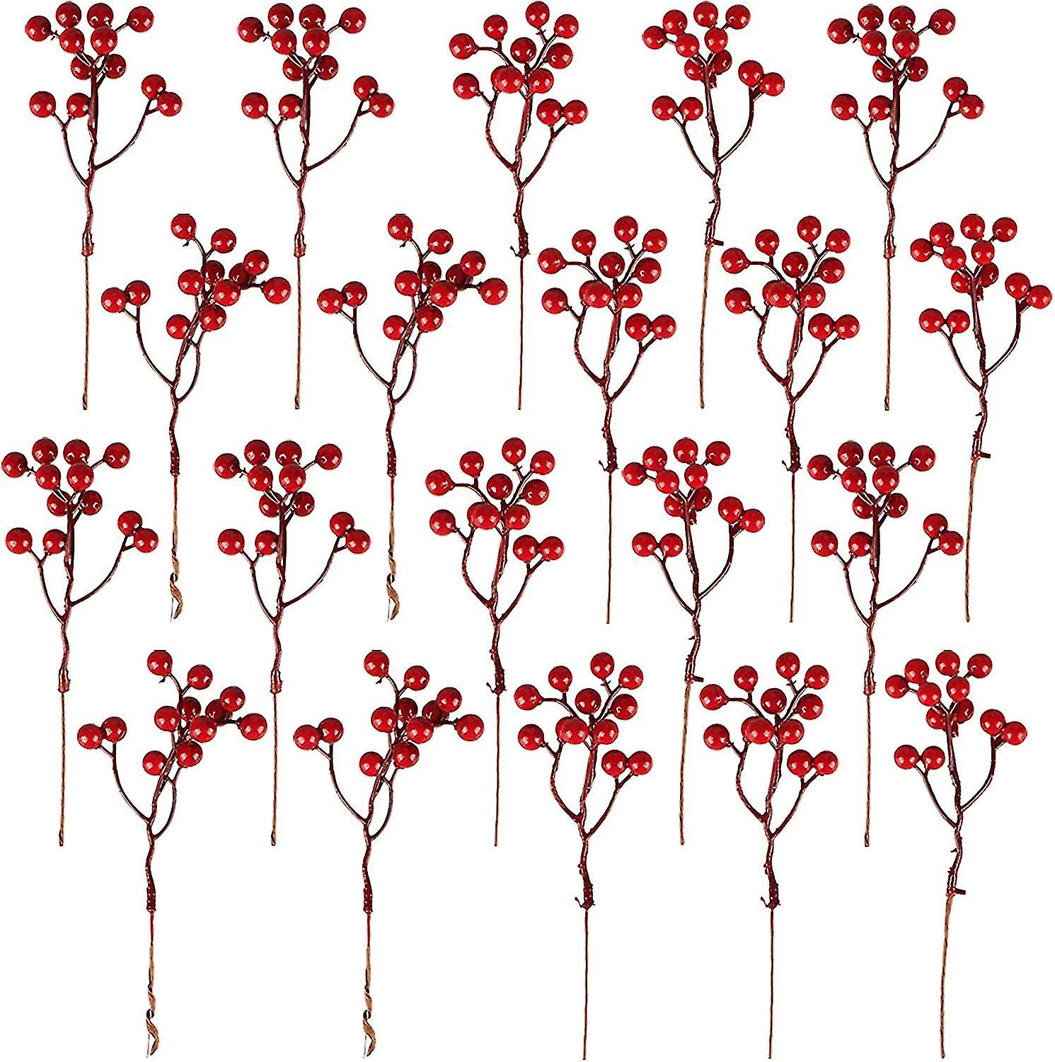 20 Pack Artificial Red Berry Stems For Christmas Tree Decorations Crafts Wedding