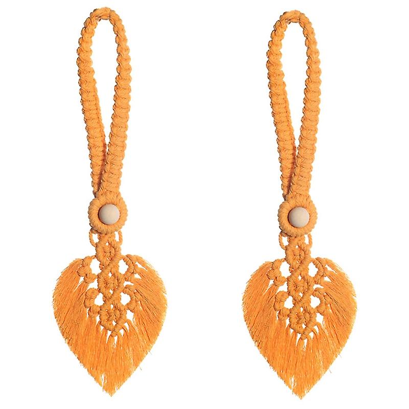 2 Pack Boho Curtain Tiebacks, Curtain Holdbacks with Adjustable Natural Wooden Bead, for Indoor Out