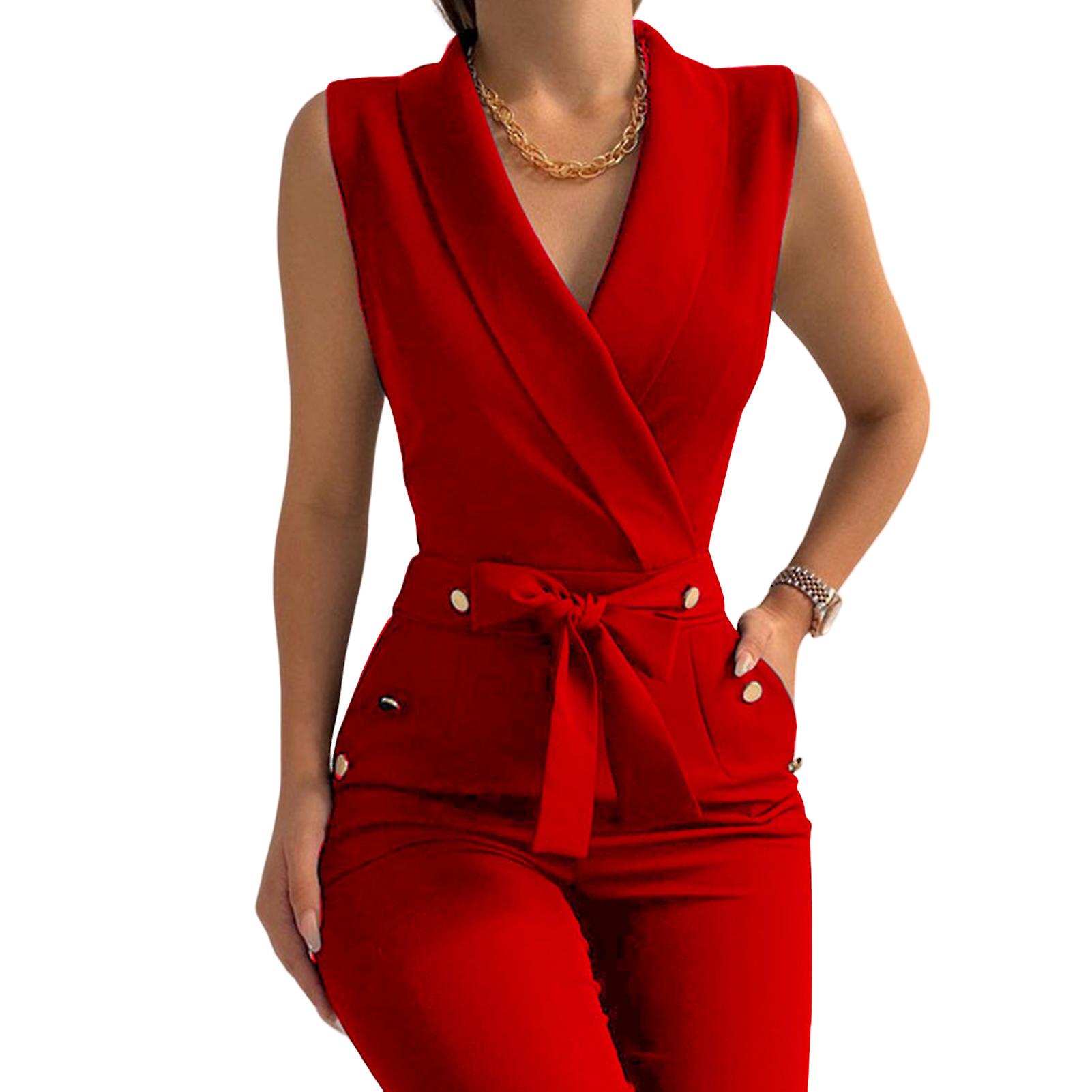 Women's Solid Color Jumpsuit Slim Fit Jumpsuit Professional Workwear For Daily Shopping Out