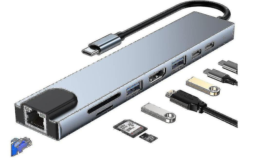 8 In 1 Usb C Hub Usb C Adapter For Macbook M1 Pro/air With Rj45 Ethernet, 4k Hdmi, 100w Pd Charging,