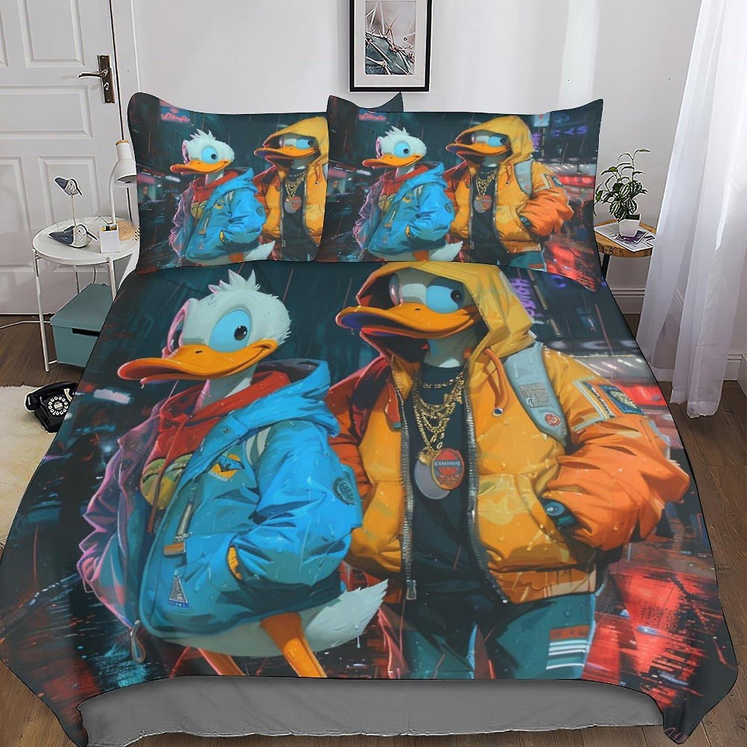 DSJackson Donald Duck Chic Comforter Cover Set with Hidden Zipper Closure - Stylish Microfiber Cartoon Bedding with 3D Print, 3-Piece Set with Pillowc