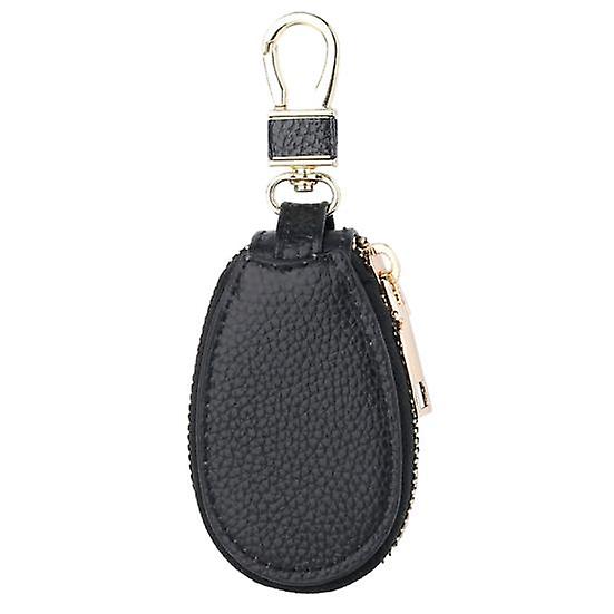 Faux Leather Car Key Case with Hanging Buckle Keyring Chain Portable Remote Key Fob Holder Zipper Bag Protector Pouch Wallet