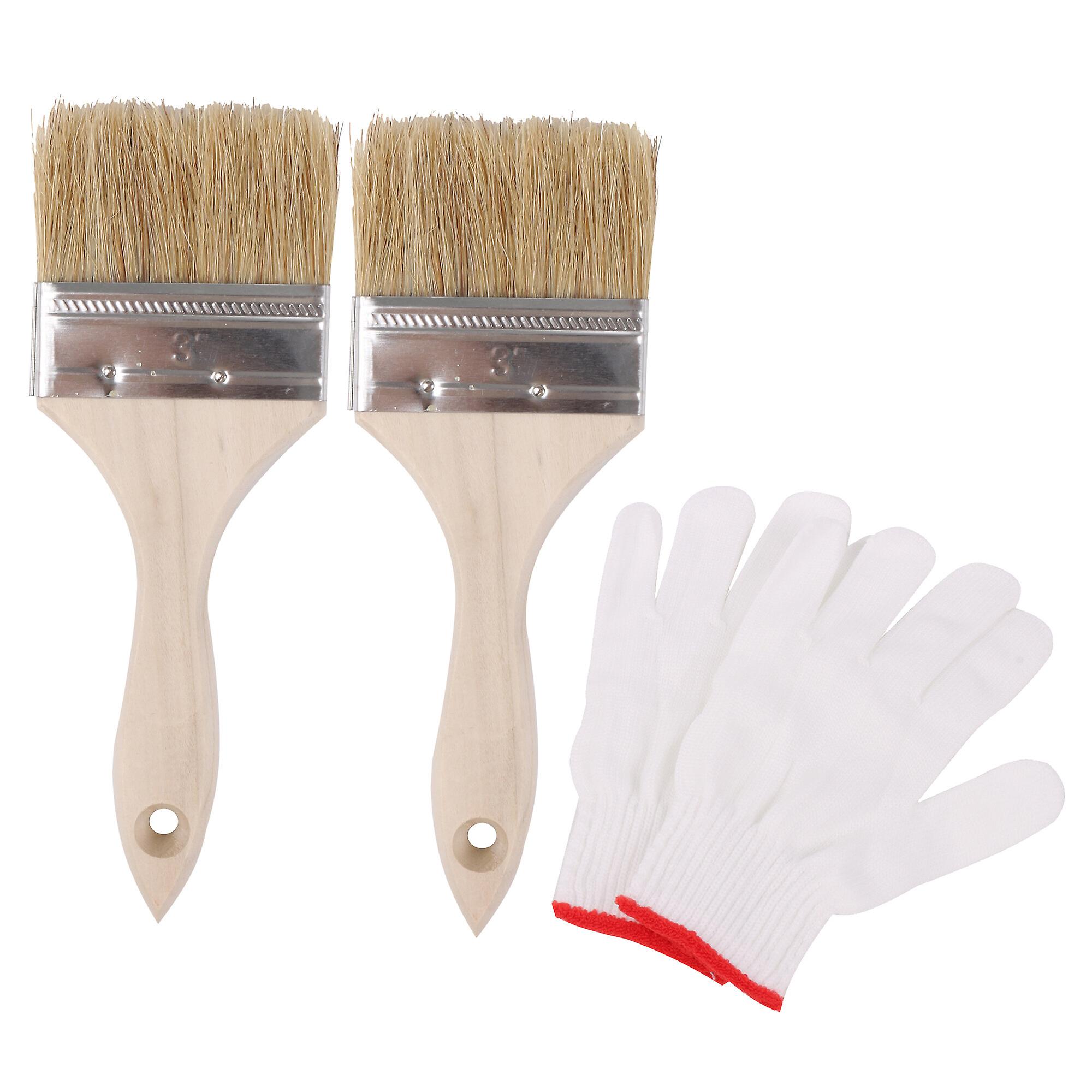2 Pcs Flat Paint Brush Extended Handle for Painter 3Inch w/ Nylon Mittens
