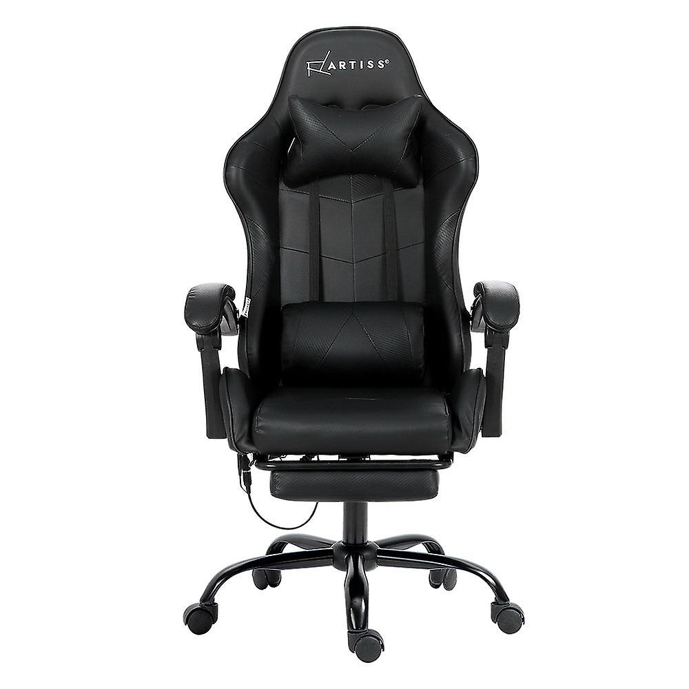Artiss ゲーミングオフィスチェアレーシングマッサージコンピュータシートフットレストレザー電動マッサージチェア