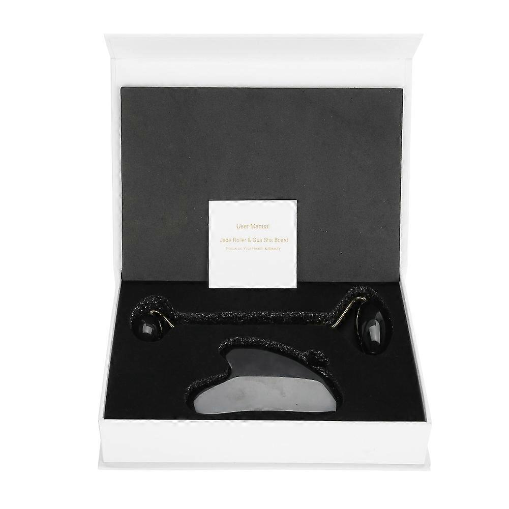 2pcs Set Natural Obsidian Double End Roller Massage & Scraping Board Kit Massage Gift Tool