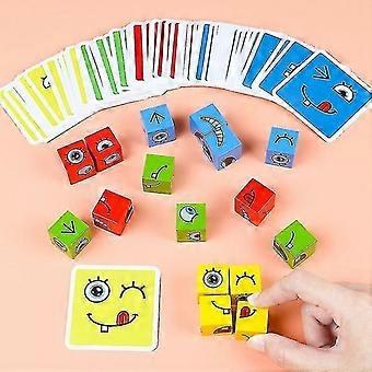 Cube Board Game Educational Toy Area Wooden Cube Volume Block Puzzle Interactive Board Game Challenge Learning Emoji Birthday Gift Gift