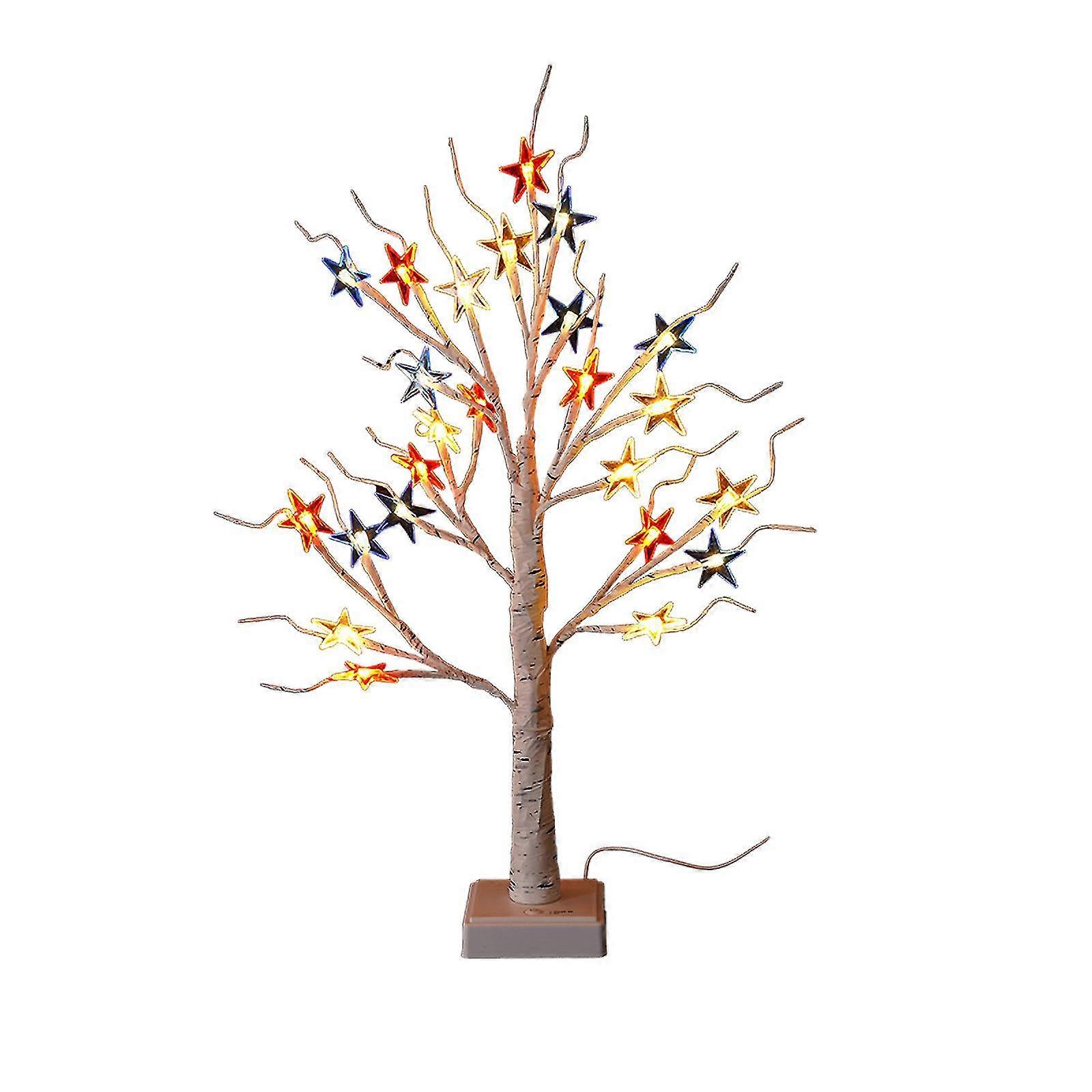 Bonsai Tree Spring Decorations, Tabletop Birch Tree With Star Shape Led Lights, Decoration For Home, Christmas Decor Light Up Tree