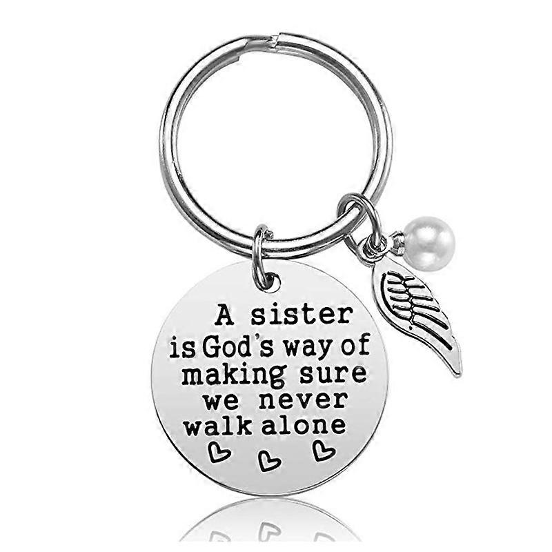 Silver Charm Pendant Keychain Sister Keyring Keychain with Engraved Word
