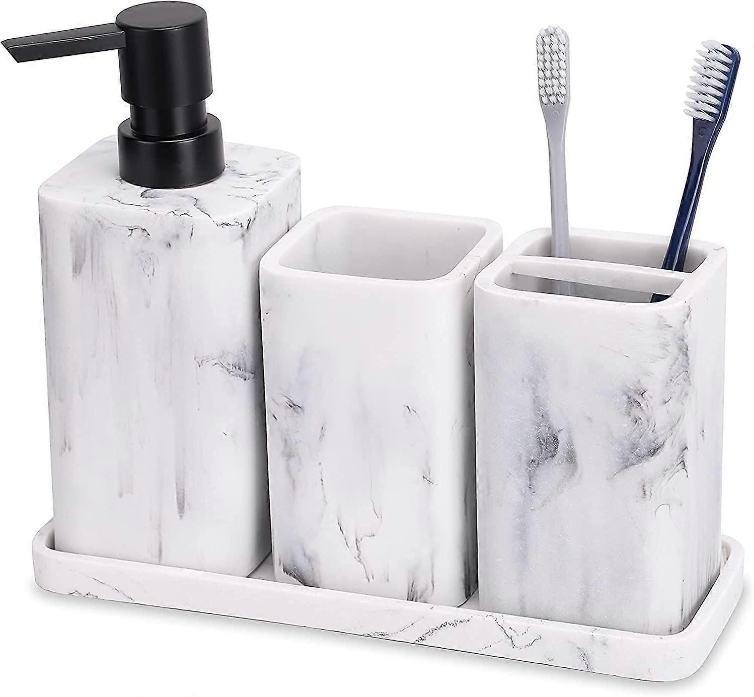 Set of 4 Marble Effect Bathroom Accessories with Soap Dispenser ...