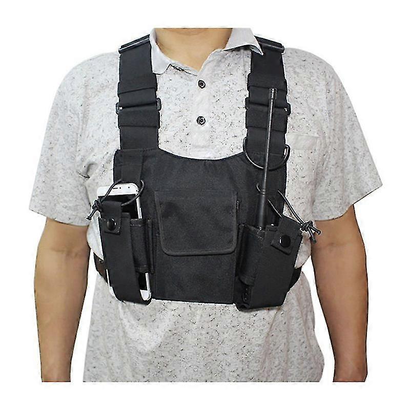 Borsa rig petto, radio petto imbracatura gilet riflettente Hip Hop, borsa in vita anteriore Holster Vest Rig per due modi Radio Walkie Talkie