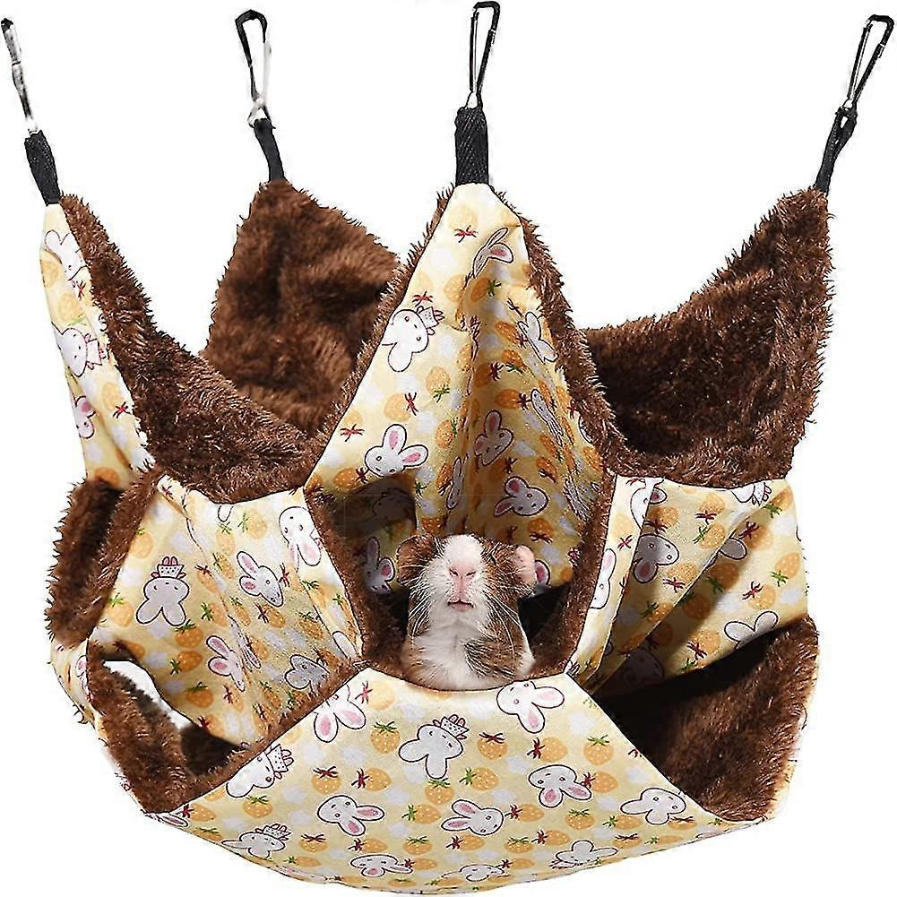 Small Animal Hammock, 3 Layers Pet Hammock Hanging Bed Sleeping 4 Metal Hooks