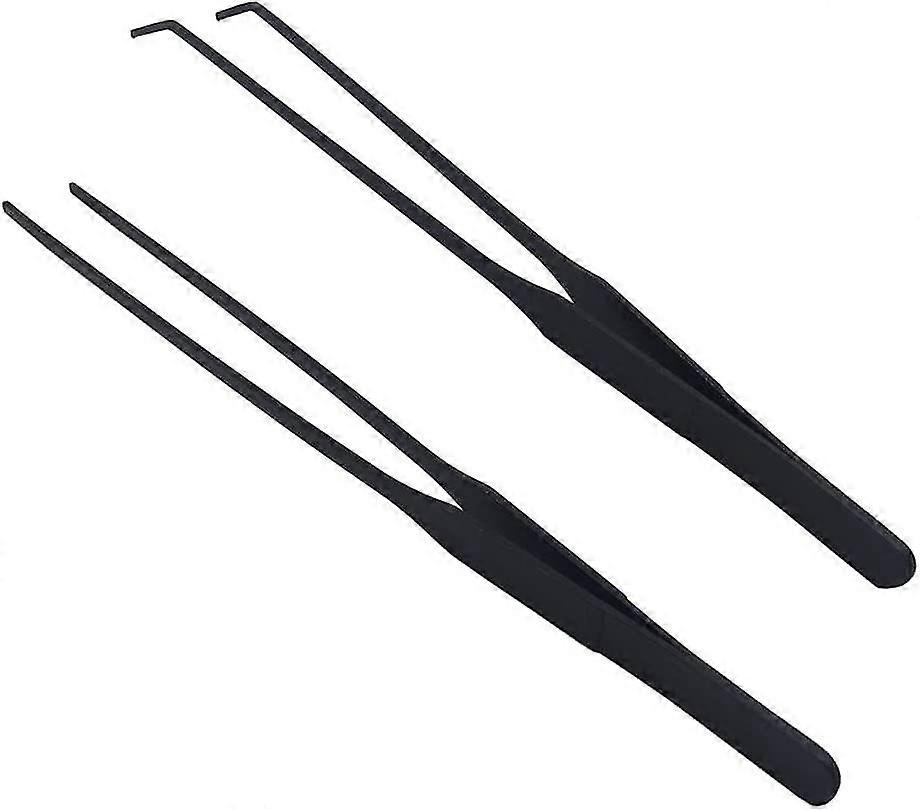 حوض السمك ملاقط الفولاذ المقاوم للصدأ مستقيم ومنحني ملاقط مجموعة لحوض الأسماك النباتات المائية مقبض طويل الزواحف تغذية الملقط، 10.5 بوصة أسود