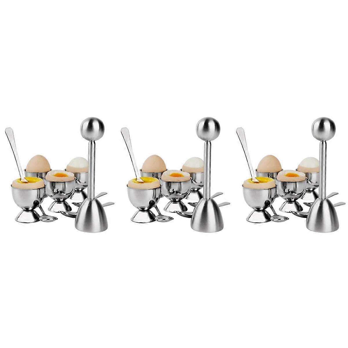 Stainless Steel Egg Cracker Topper Set,Hard Boiled Eggs Separator Holder,12 Spoons,12 Cups,3 Shells