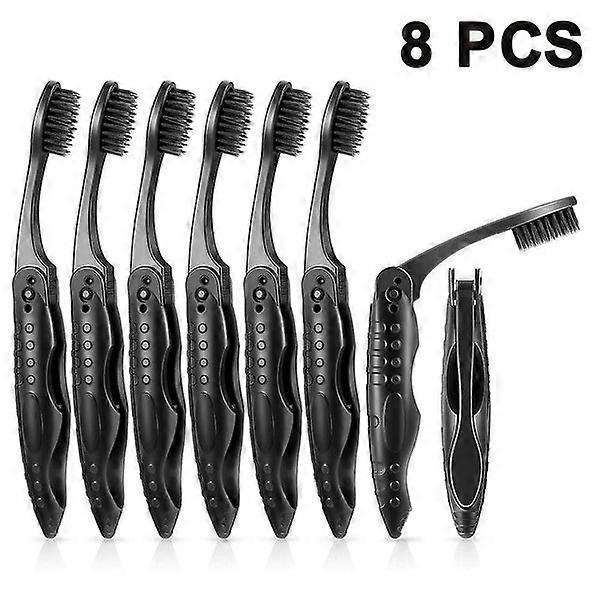 8-Pack Portable Charcoal Travel Folding Toothbrushes - Grey