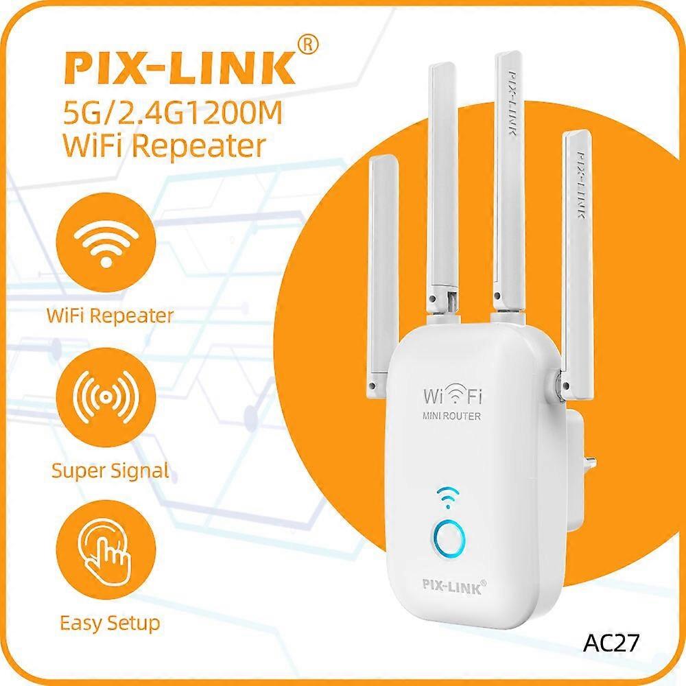 PIX-LINK AC27 1200Mbps WiFi Repeater Dual Band Wireless-AC WiFi Router AP Amplifier Extender 4 Antennas For Home Office