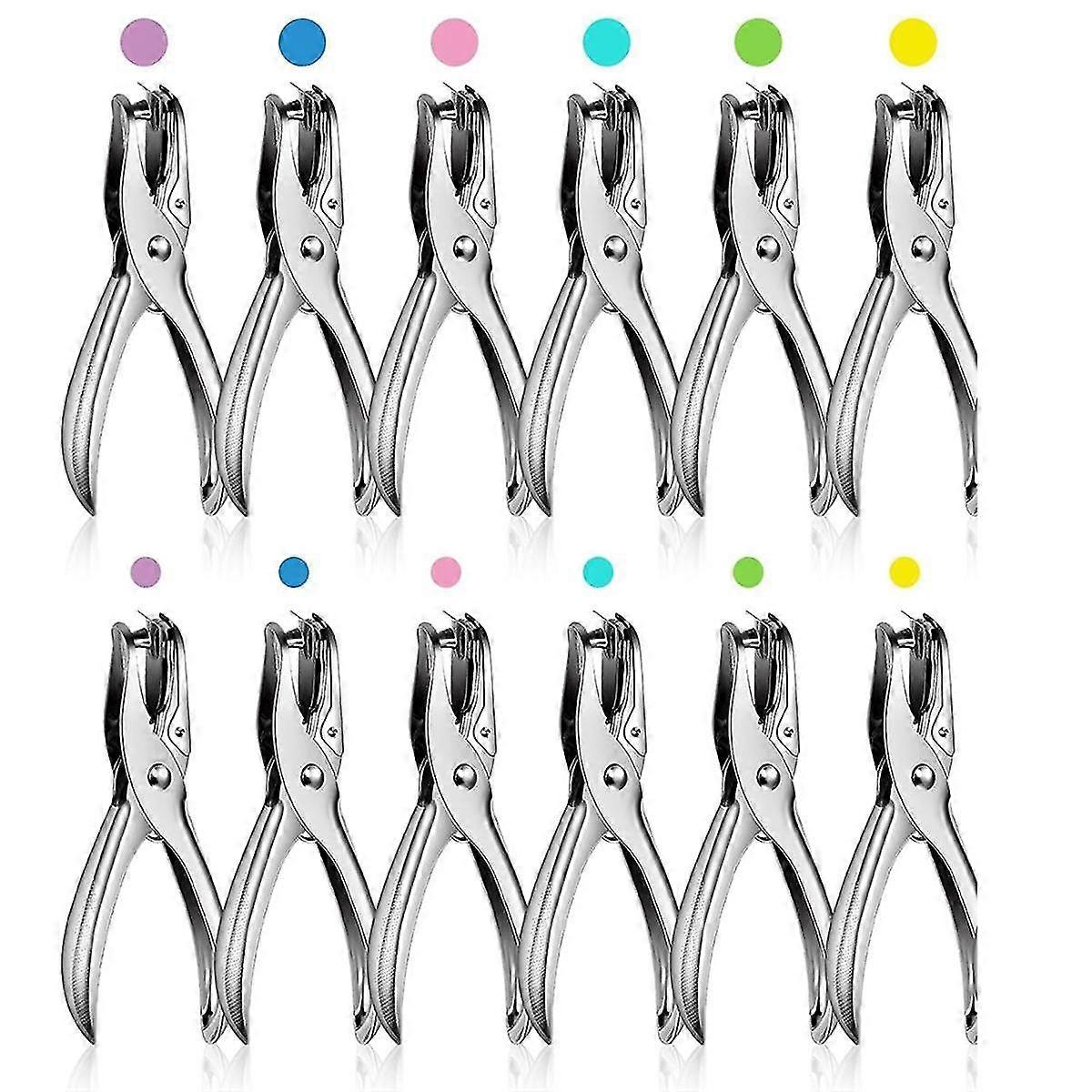 12Pack 1 Hole Punch 1/4 and 1/8 Inch Single Hole Puncher Metal 5 Sheet Capacity Single Hole Punch Set Paper Punches