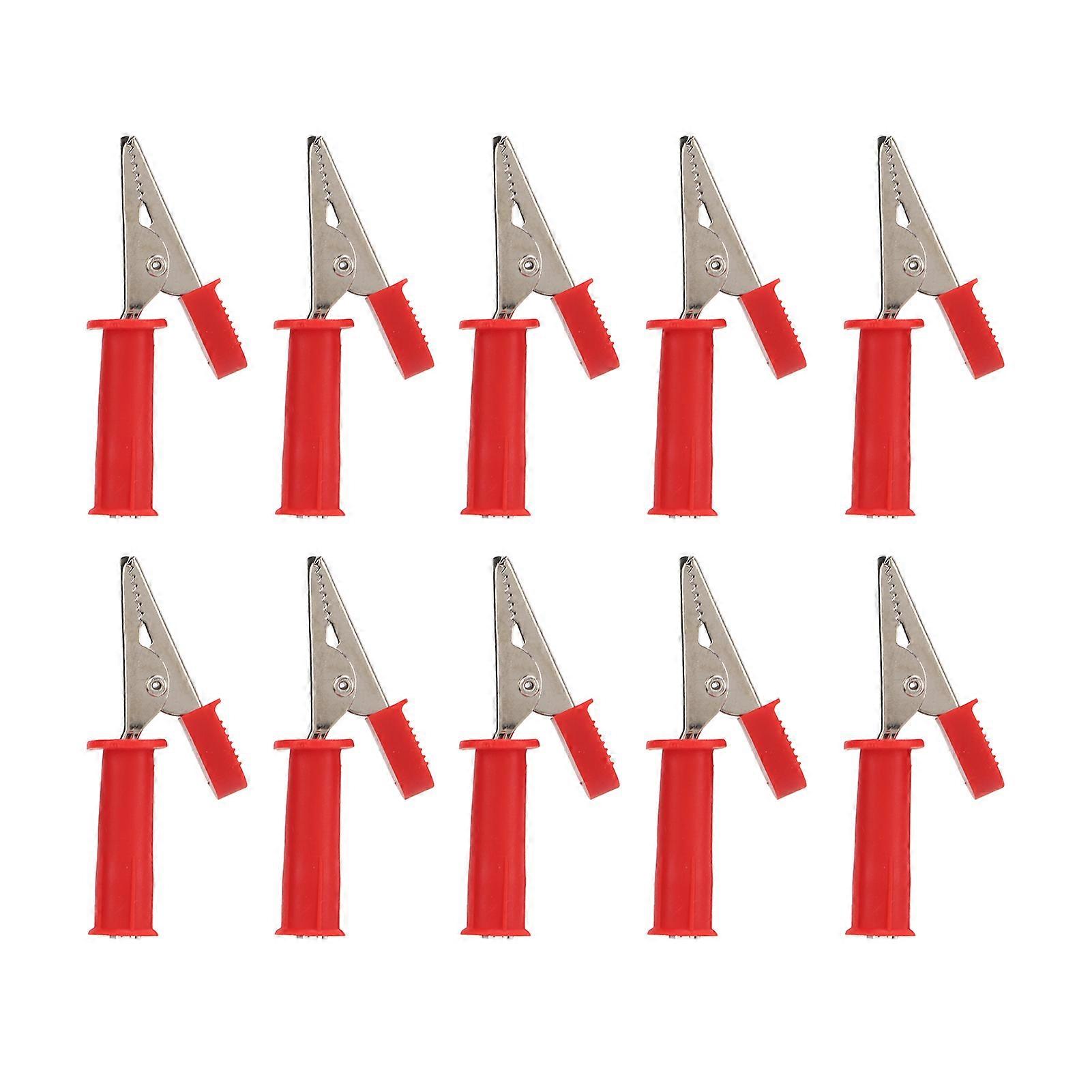 10Pcs Insulated Crocodile Clip 5mm Pure Copper Openings Test Clip with 4mm Jack for Experimental TestRed