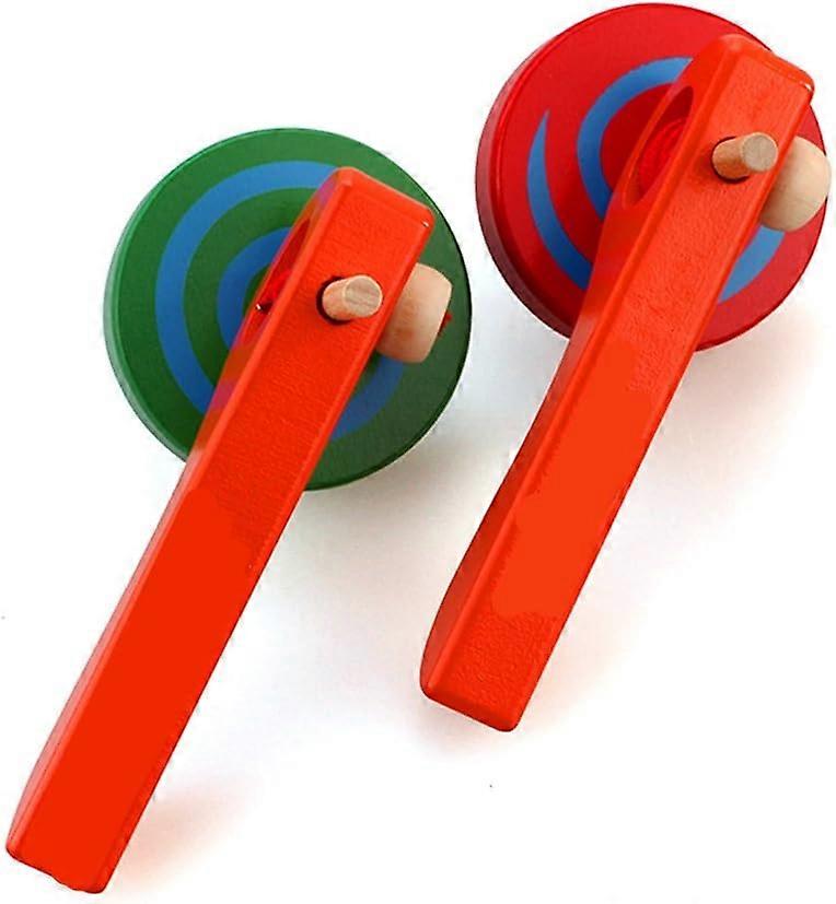 2PCS Wooden Spinning Top Gyroscope peg-top with Handle and Pull String Wire,can Last Long time, Color Random