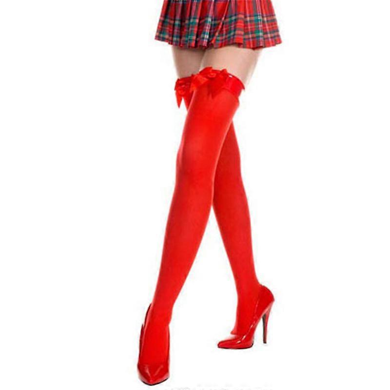 Womens Beautiful Bow Opaque Thigh High Stockings