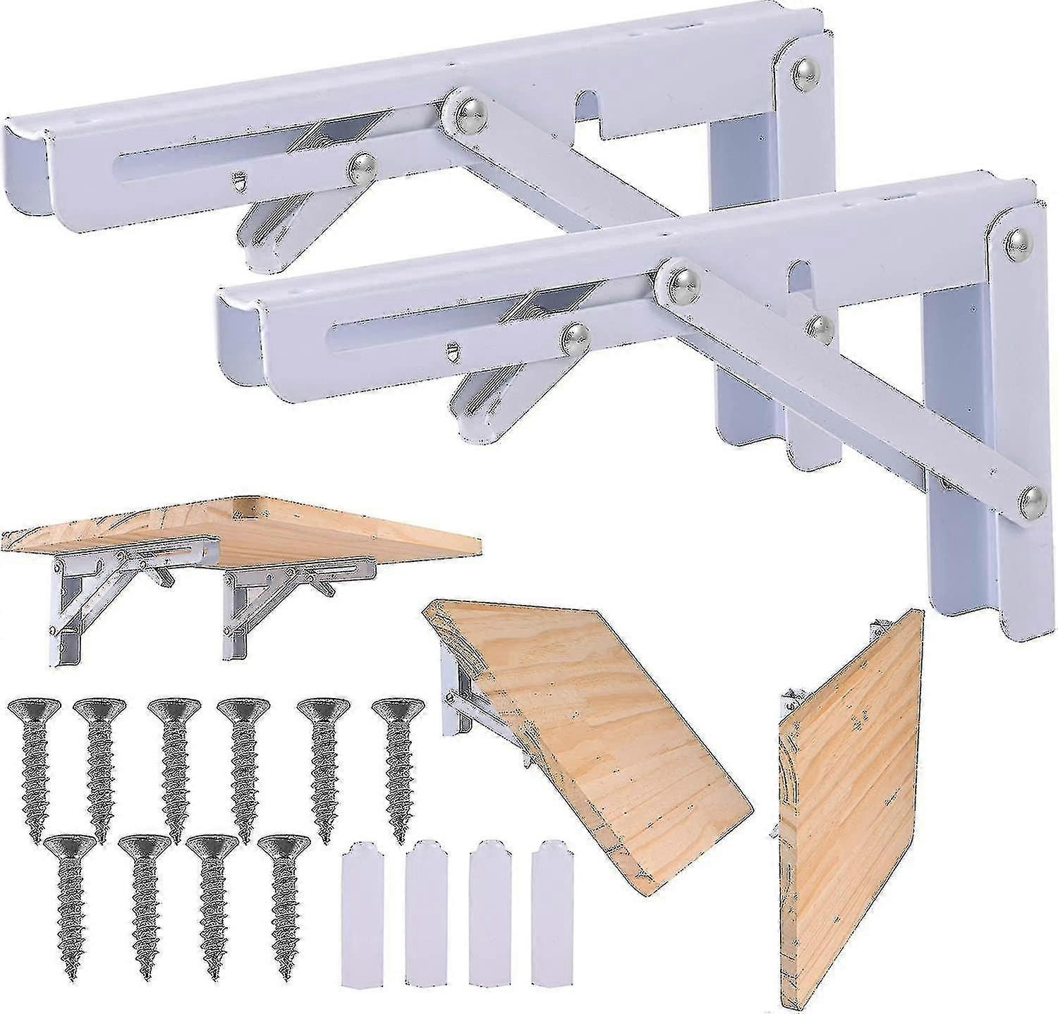 2pcs Folding Shelf Brackets - Heavy Duty Metal Collapsible Triangle Shelf Bracket, Diy Wall Mounted Folding Table Hinge, Space Saving For Bench Table