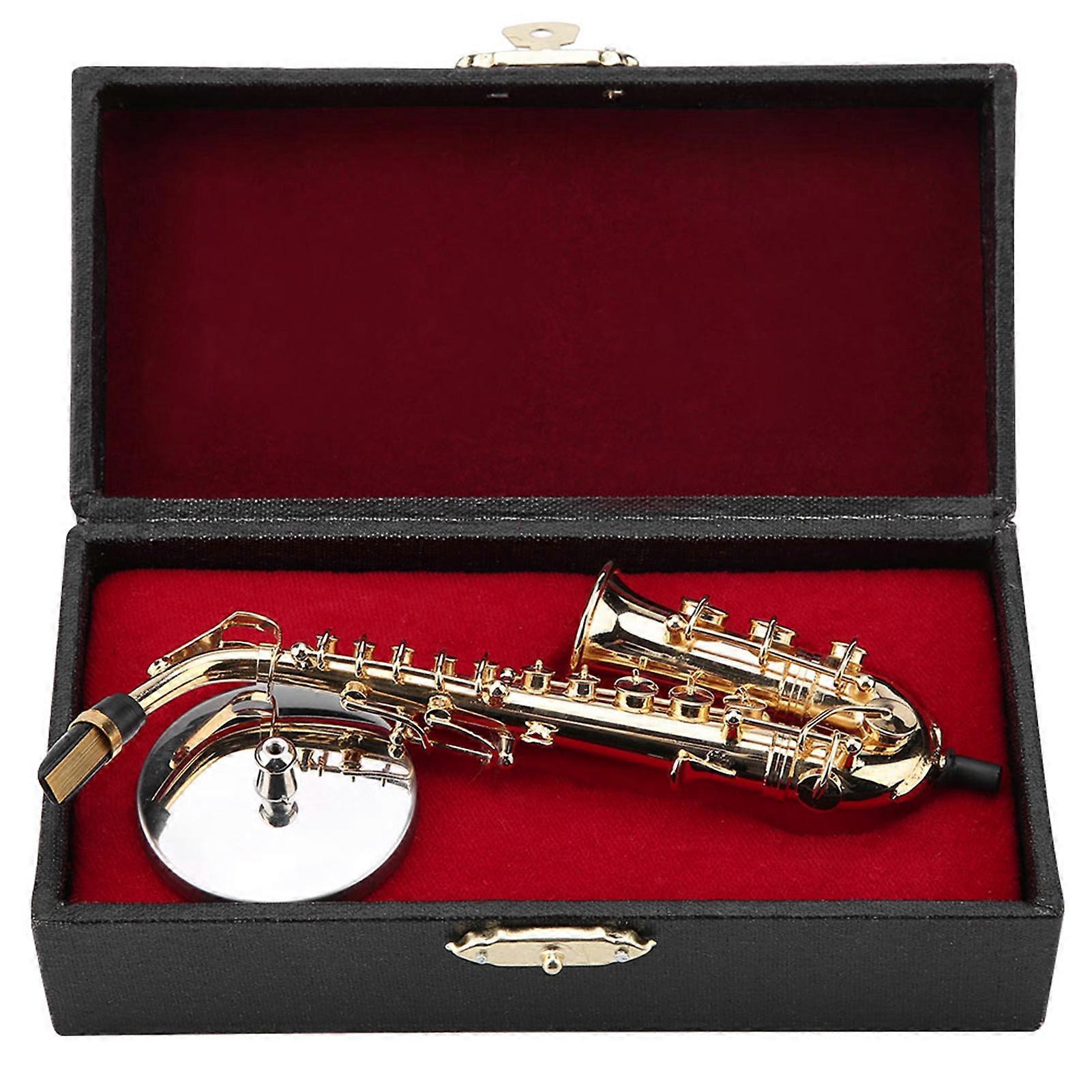 Replica di sassofono contralto in miniatura con supporto e custodia placcati in oro Ornamenti modello di strumento