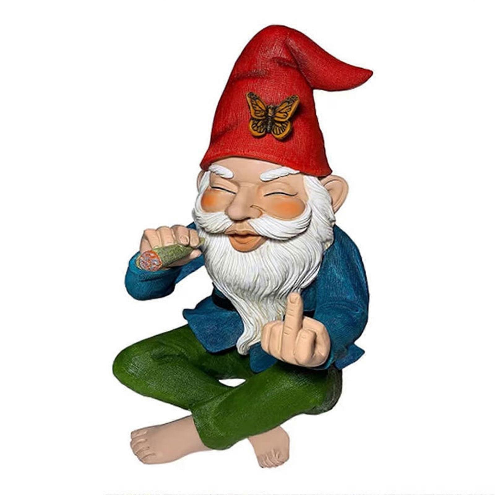 Garden Gnome Statue - Red Dwarf Smoking Meditation Decor
