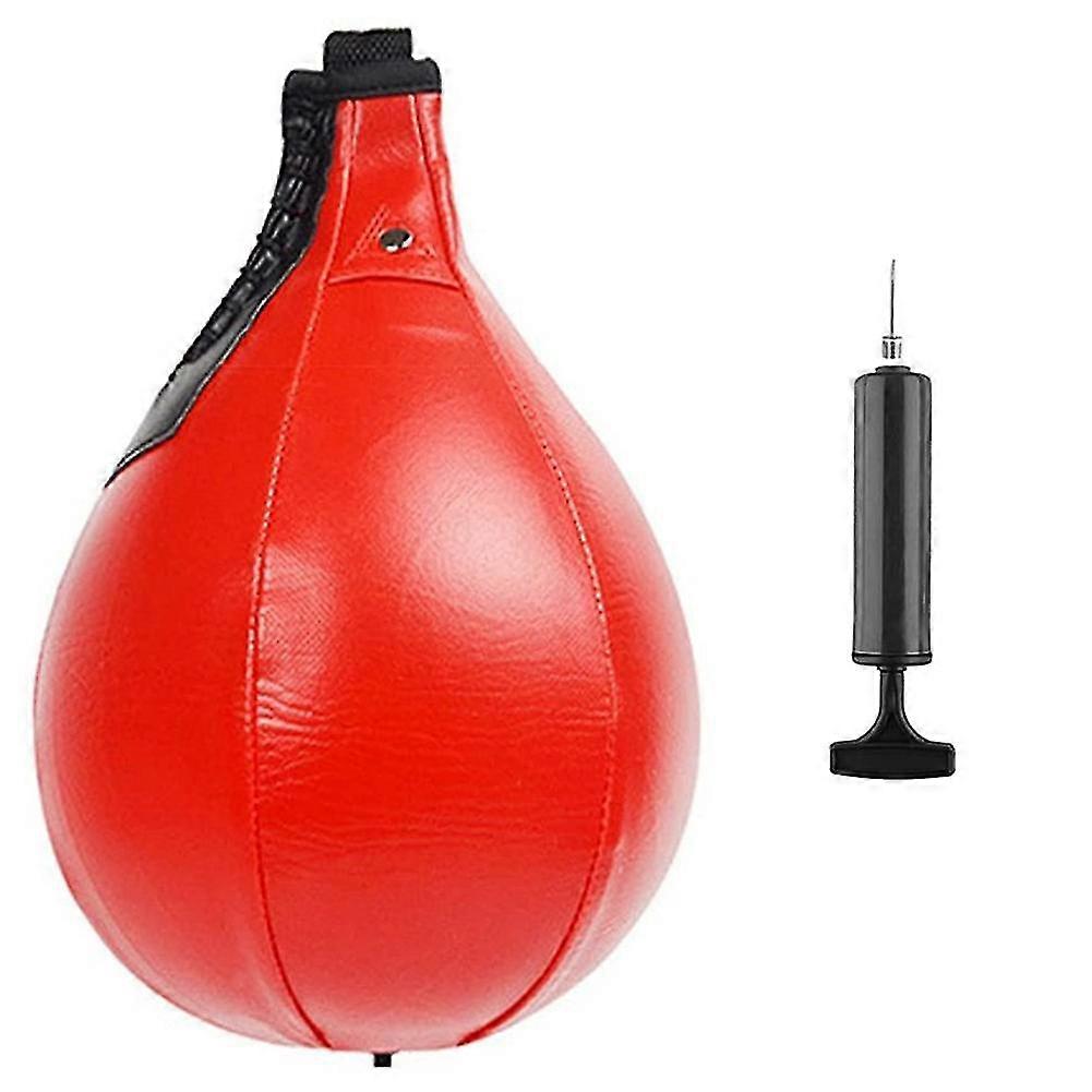 boxing speed bag swivel set with black leather punching ball,red